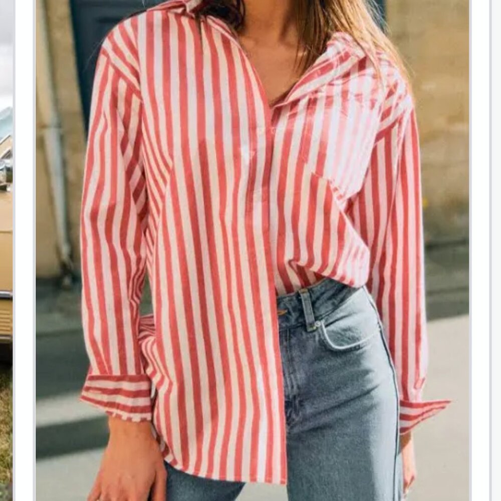Clare V red and white striped button down shirt XS